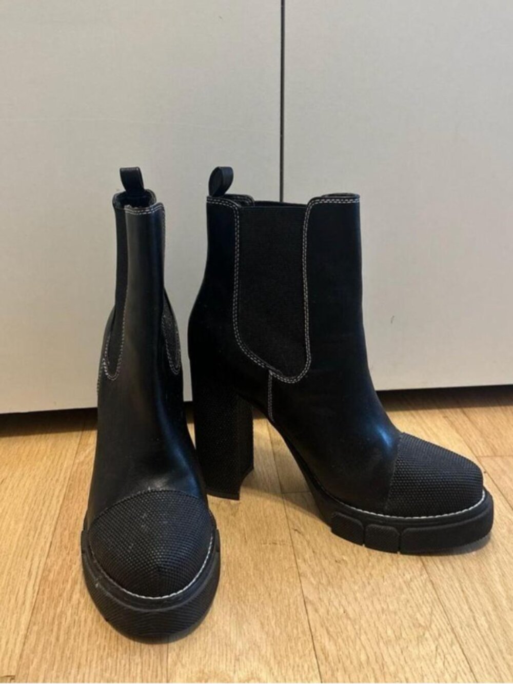 Public Desire Antix Black Contrast Stitch Platform Block Heel Ankle Boots